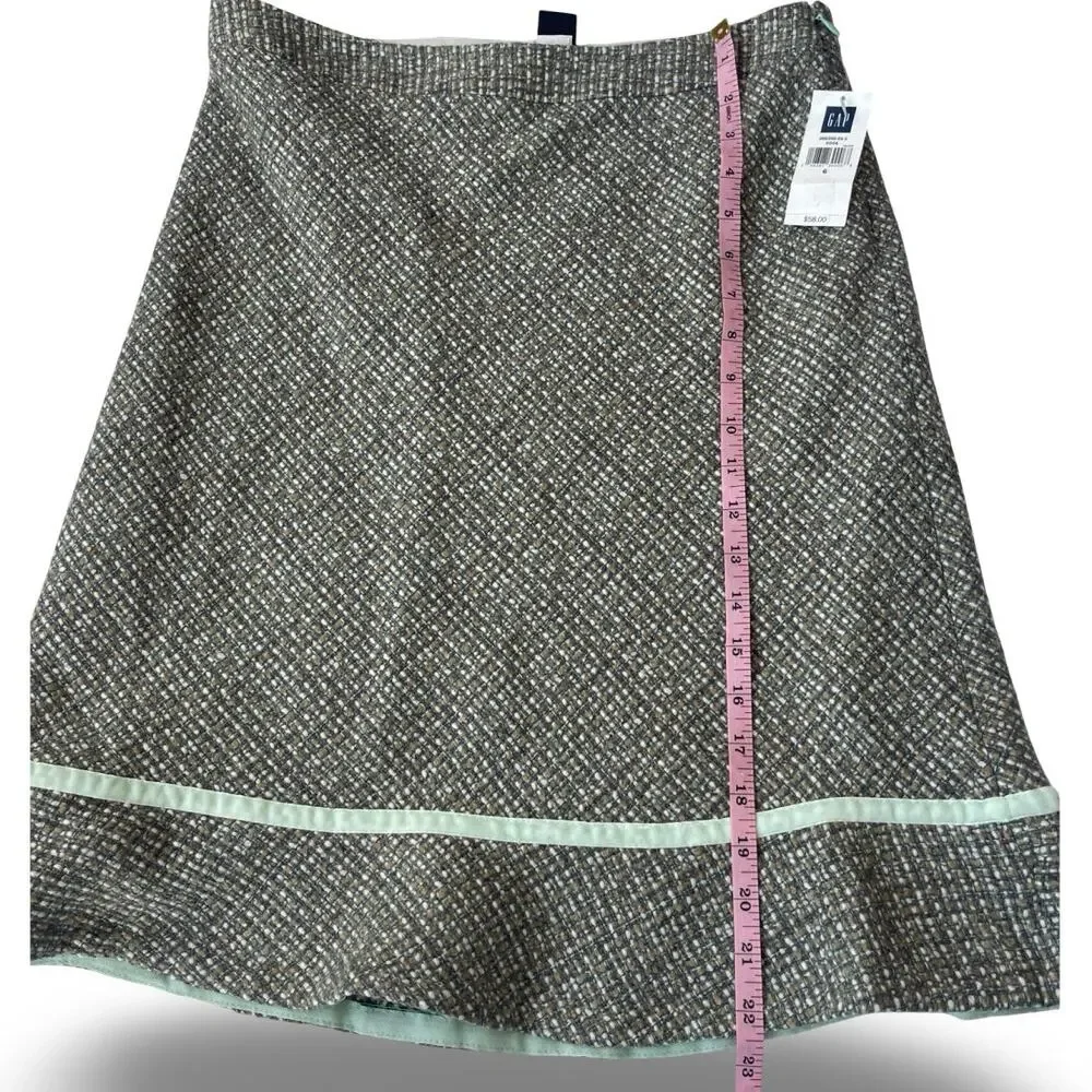 GAP Y2K Tweed Midi Trumpet Skirt Gray Wool Blend Velvet Trim Size 6 NWT
